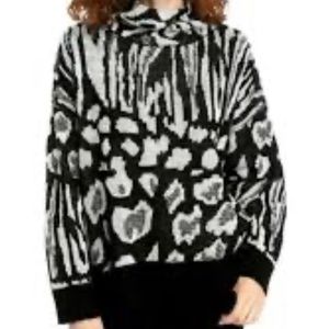 NWT chunky funnel neck leopard animal print long sweater cozy thick size…